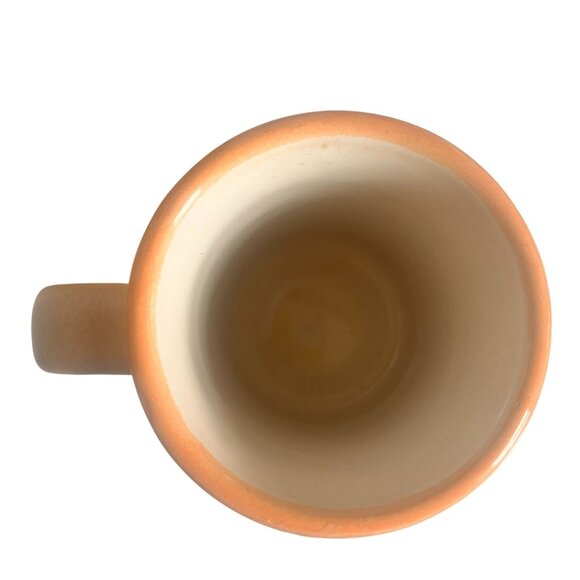 RARE Vintage Sunnycraft Stoneware Hand Decorated 12oz Mugs Set Of 2 Beige & Oran - Picture 5 of 7